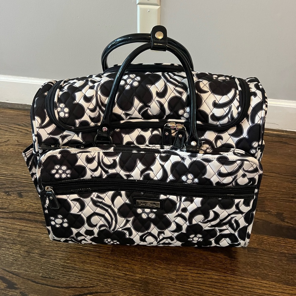 Black and White Floral rolling carry on bag